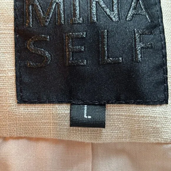 Mina Self Flax Linen Blend Blazer Beige Business Casual L Ruched Sleeve 18995 - Picture 7 of 12